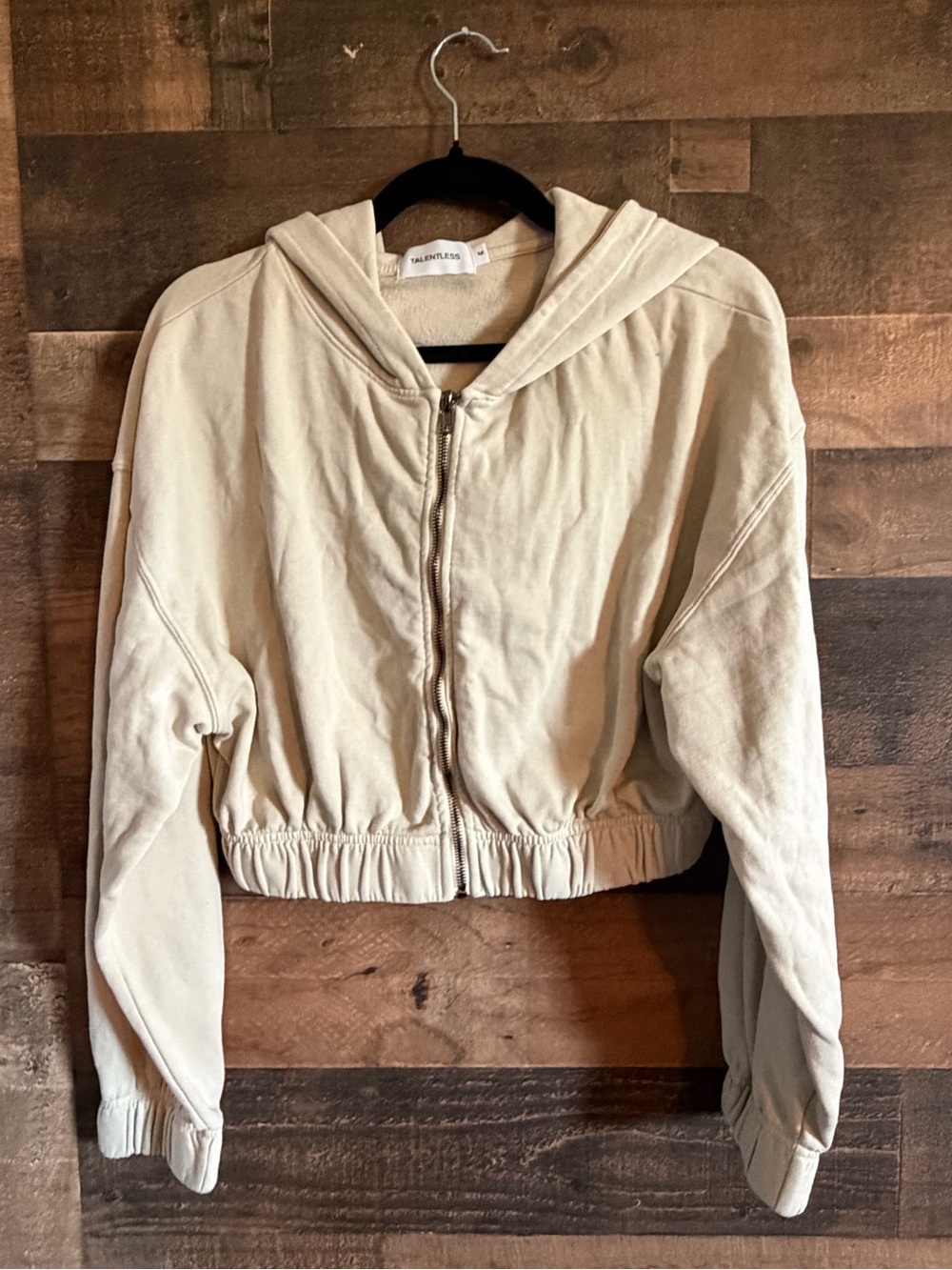 Talentless cropped Hooded Zip-Up Jacket in Cream